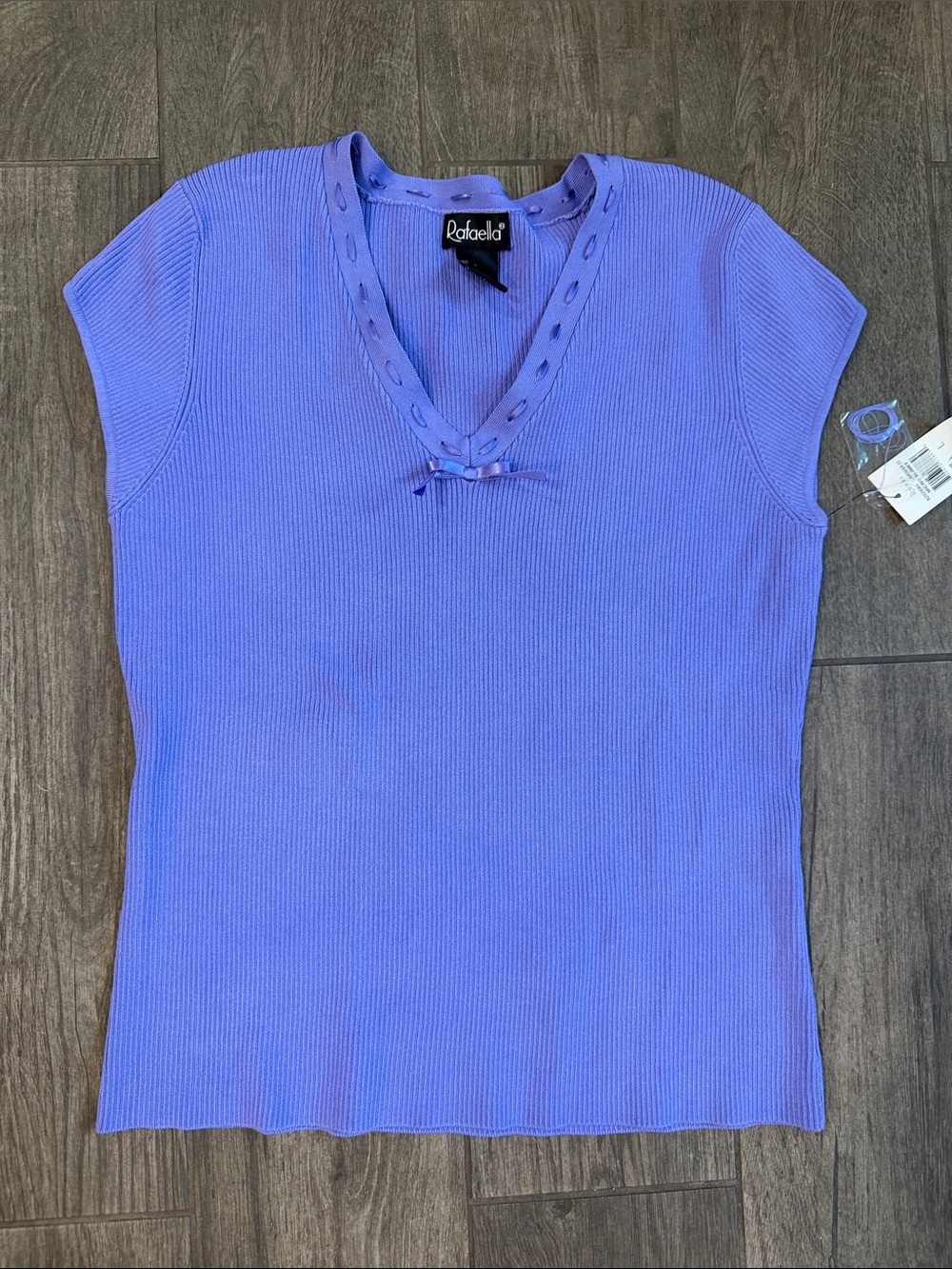 Rafaella Lavender Ribbed V-Neck Top with RibbonDetail